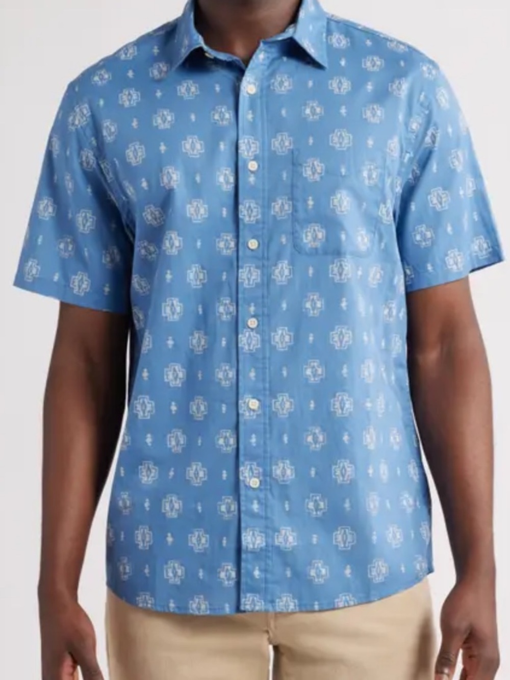 Men's Short-Sleeve Blue Printed  crab SADDLEBRED Button-Up Shirt! L